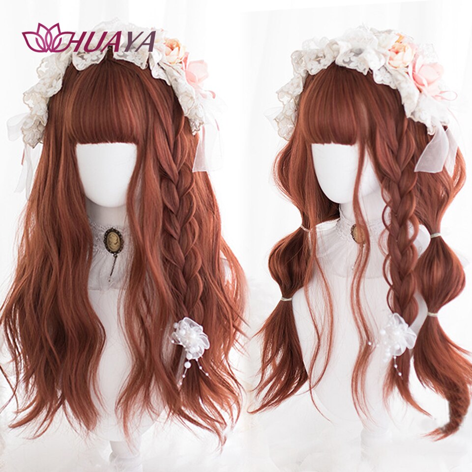 Long Straight Wig with Bangs Purple-White Heat Resistant Synthetic Hair Wigs for African American Girl Lolita Cosplay Wig