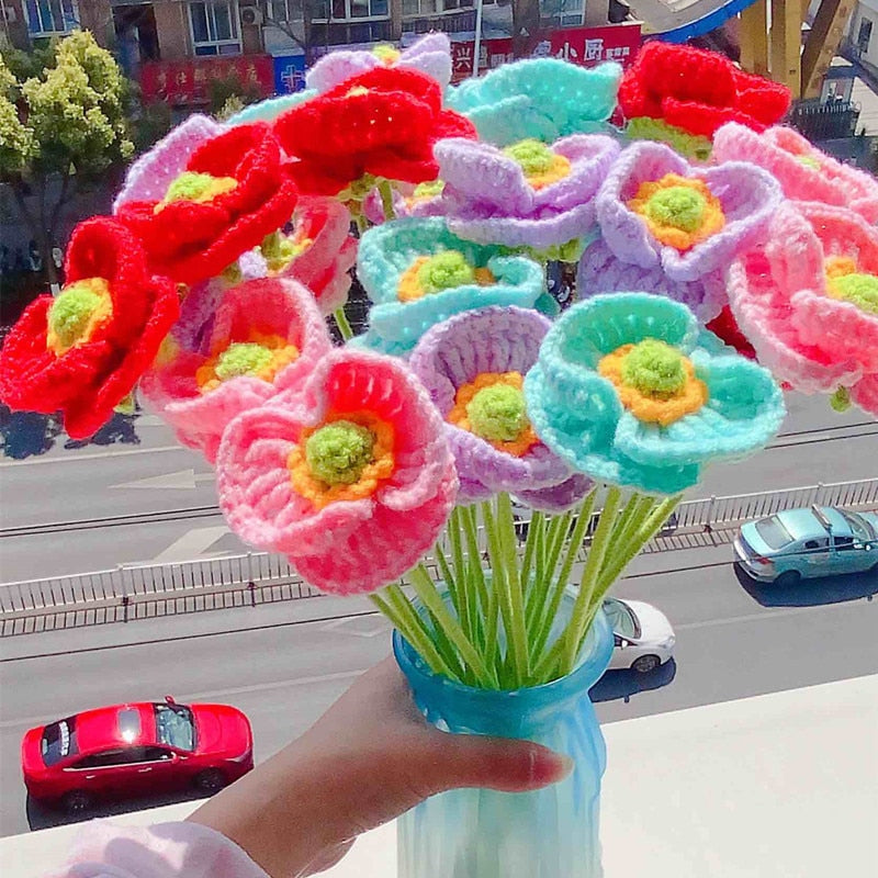 Finished 10pcs Hand-knitted Handmade Yarn Crochet Sunflower Bouquet Decorative Artificial Daisy Flowers Home Decoration