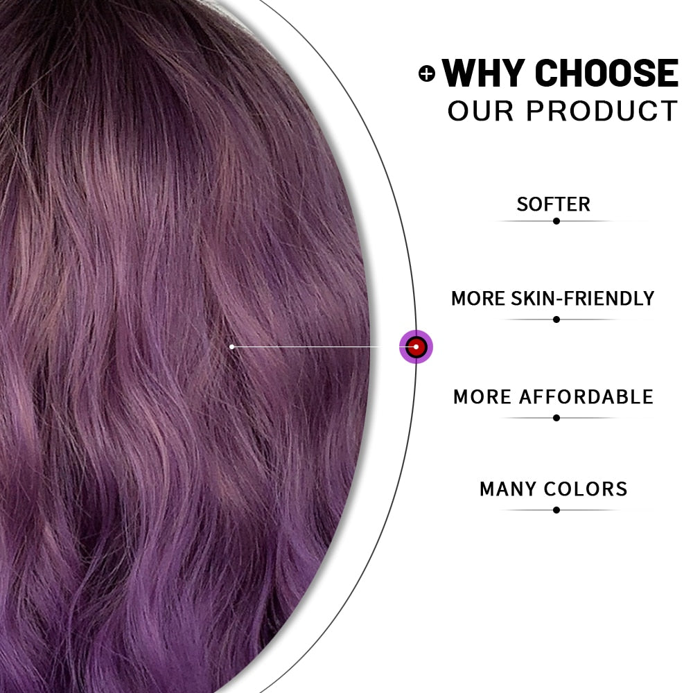 Purple Ombre Short Bob Body Wave Synthetic Wigs For Women Cosplay Wig With Bangs White Synthet Natural Hair Lolita Pelucas