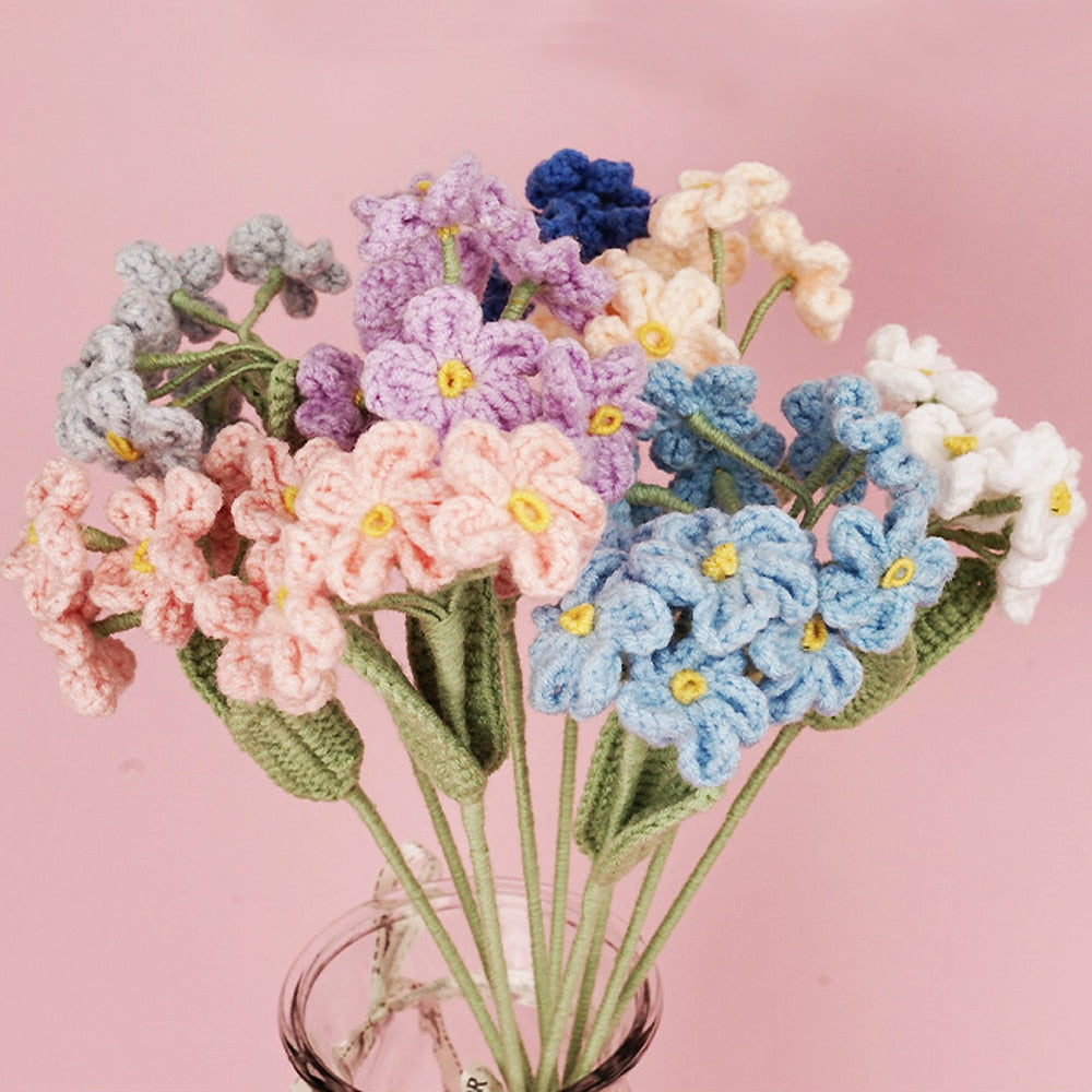 Artificial Crochet Flower Bouquets Forget Me Not Hand Knitted Flowers Finished Homemade Handicraft Gift Home Decorations