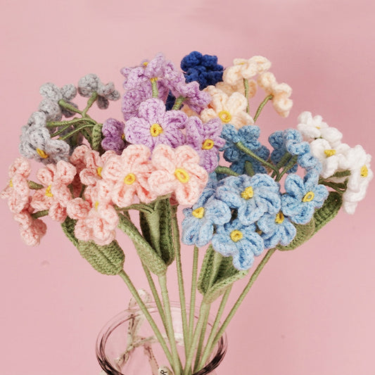 Artificial Crochet Flower Bouquets Forget Me Not Hand Knitted Flowers Finished Homemade Handicraft Gift Home Decorations