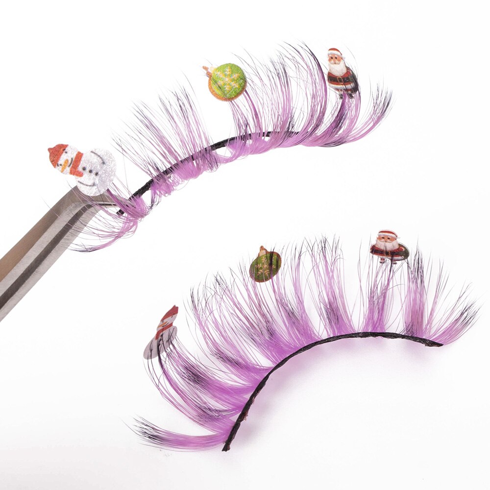 Faux Mink Lashes with Christmas Cartoon 3D False Eyelashes Christmas Party Makeup 25MM Eyelash Charming Colored Glitter