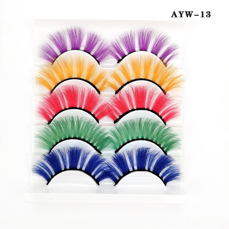 5 Pairs 3D White Mink Lashes Natural Long Thick Fluffy Colorful False Eyelashes Lash Extension