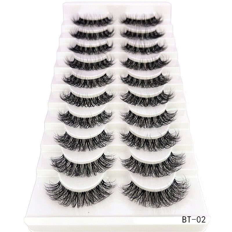 10Pairs Transparent Band Lashes Natural Long 3D Faux Mink False Eyelashes Handmade Fluffy Volume Eye Lash Cilios