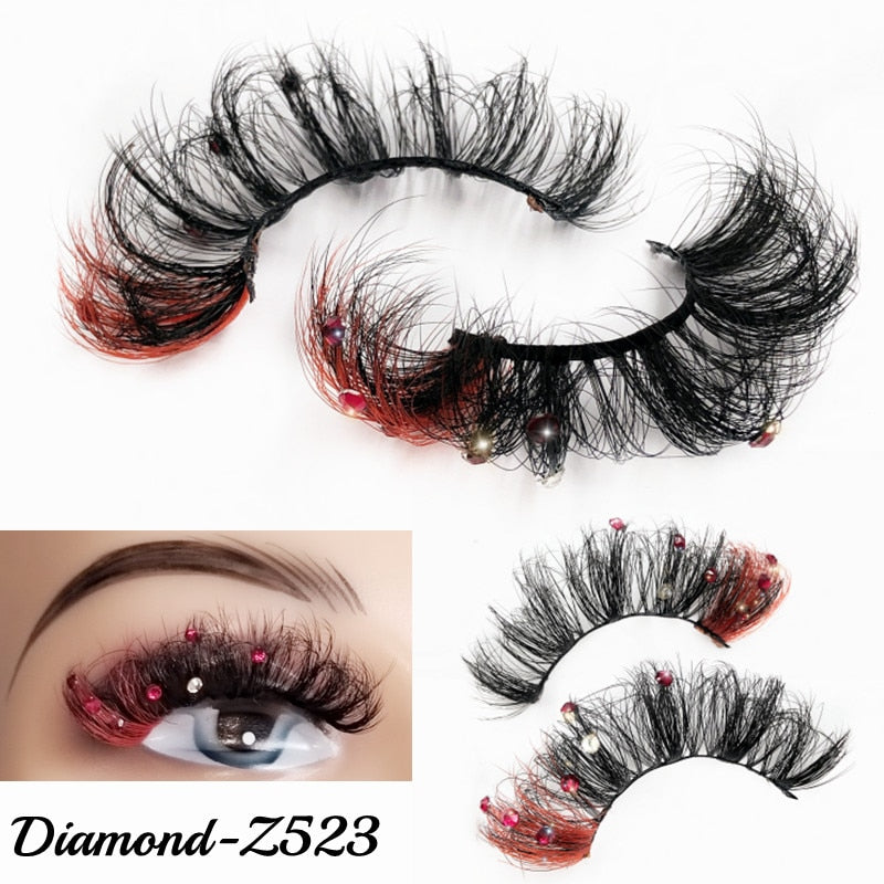 20MM Faux Mink Color Diamond Butterfly Flower Eyelashes Fluffy Wispy Thick Blue Pink Red Bulk False Lashes