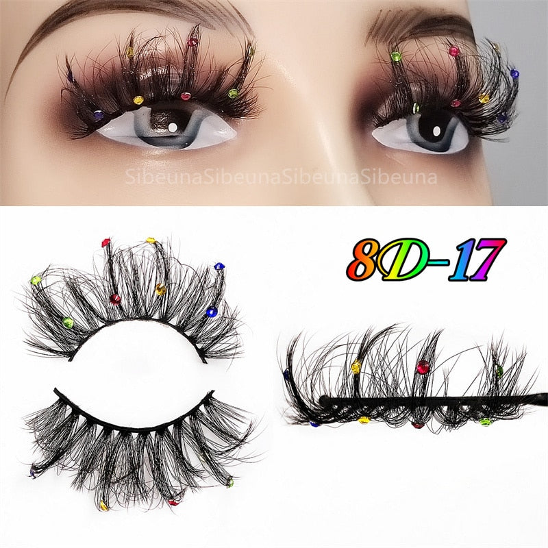 8D Diamond Glitter Lashes Faux Mink 25MM Fluffy Color Streaks Cosplay Eyelashes