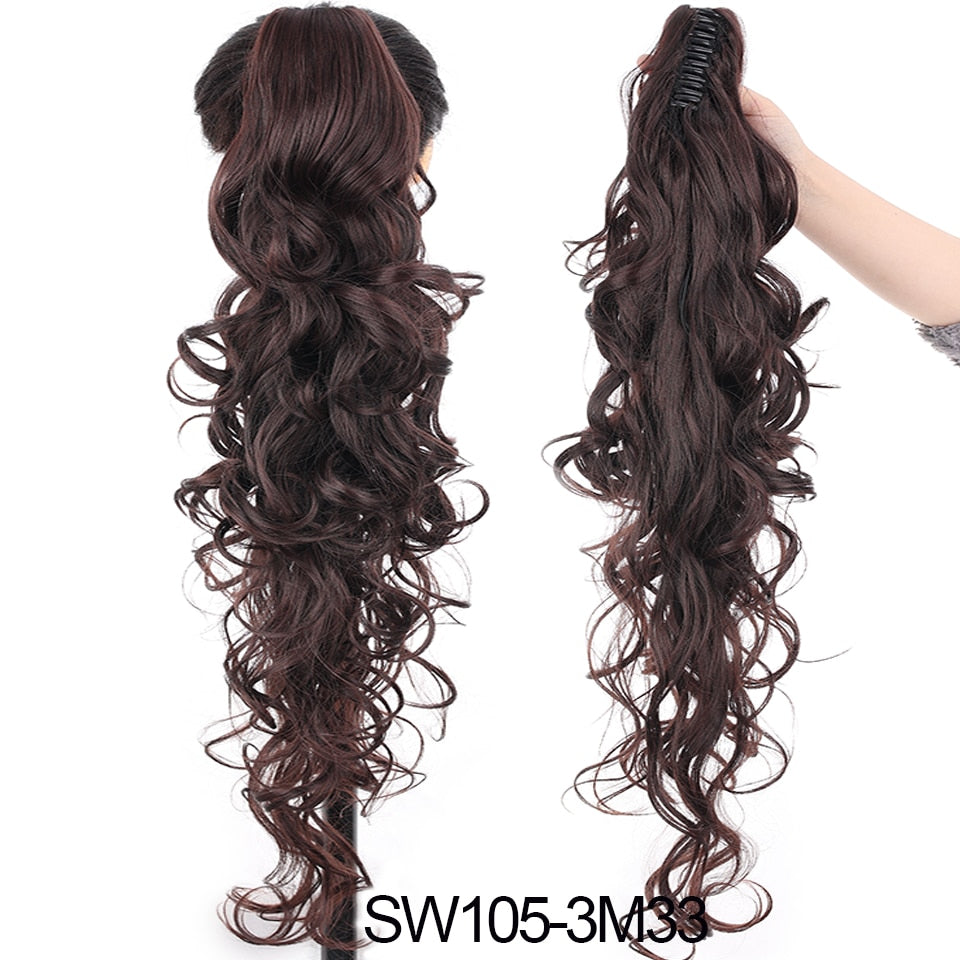 Synthetic Claw Clip Ponytail Extension Wavy Ponytail Long Straight Hair Ponytail Extension Clip Type Ladies Wig