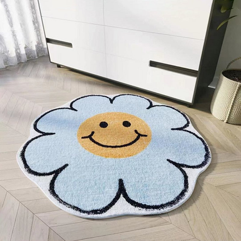 Flower Rug Living Room Nordic Smiley Flower Carpet Bedroom Bedside Area Rugs Plush Floor Mat Home Decor Non-slip Bath Mat
