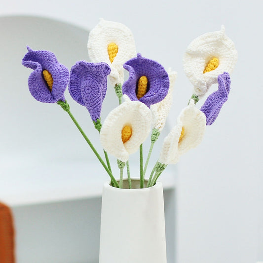 Finished Hand-Knitted Crochet Knitted Flowers Calla Lily Daisy Fake Flower Decoration Home Creative Decorate Gifts