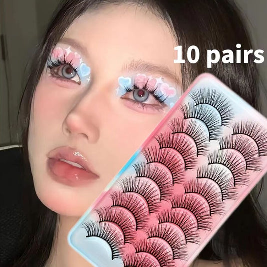 Fluffy False Strip Eyelashes 5/10 Pairs Natural DD Curl Russian Reusable Handmade 3D Mink Extension Color Tool