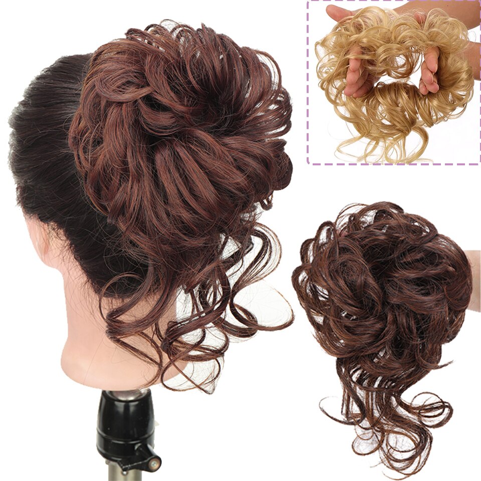 Synthetic Hair Bun Messy Scrunchies Hairpiece Accessories Claw Clip Chignon Curly Fake Hair Elastic Hair Band for Women