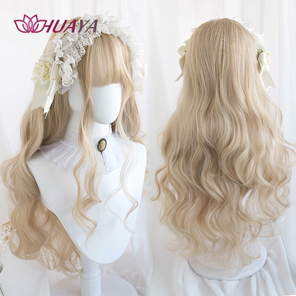 Long Straight Wig with Bangs Purple-White Heat Resistant Synthetic Hair Wigs for African American Girl Lolita Cosplay Wig