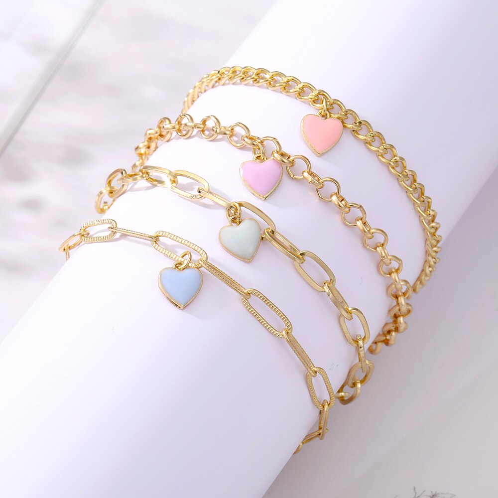 Bohemian Gold Color Angel Bracelets for Women Boho Jewelry Geometric Layered Pearl Hand Chain Charm Bracelet Set