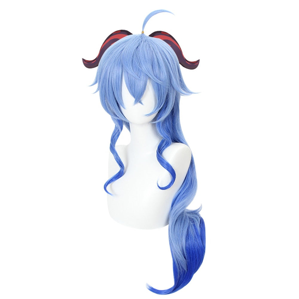 Game Genshin Impact Ganyu Cosplay Halloween Long Curly Hairband Bangs Blue Gradient Wig Ladies Heat Resistant Synthetic Wig