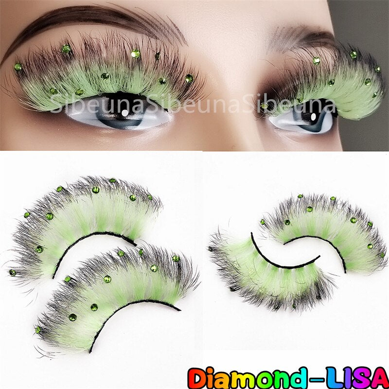 8D Diamond Glitter Lashes Faux Mink 25MM Fluffy Color Streaks Cosplay Eyelashes