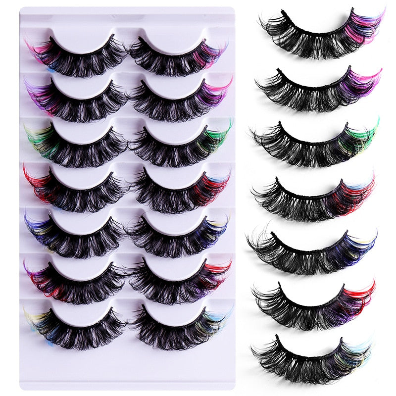 7pairs colored lashes makeup color eyelashes lash extension supplies d curl strip lashes