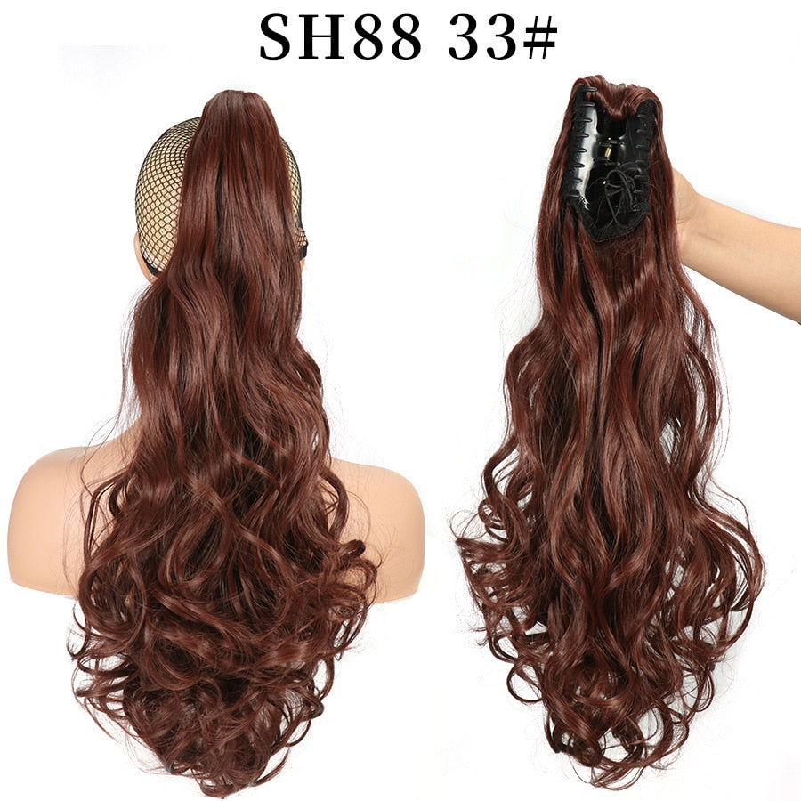 Synthetic Claw Clip Ponytail Extension Wavy Ponytail Long Straight Hair Ponytail Extension Clip Type Ladies Wig