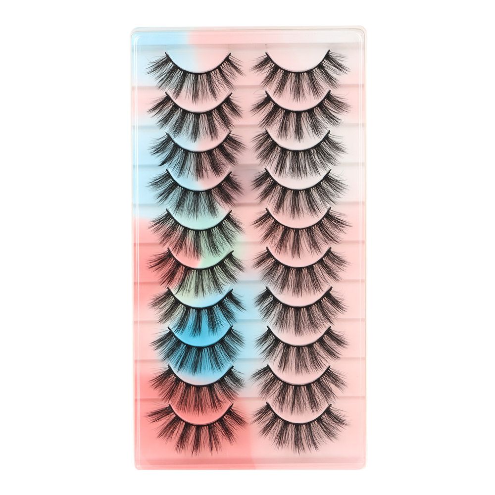 10 Pairs 6D Faux Mink Russian Strip Lashes D Curl Lash Extension 15-25mm Natural Soft Fluffy Eyelashes Reusable