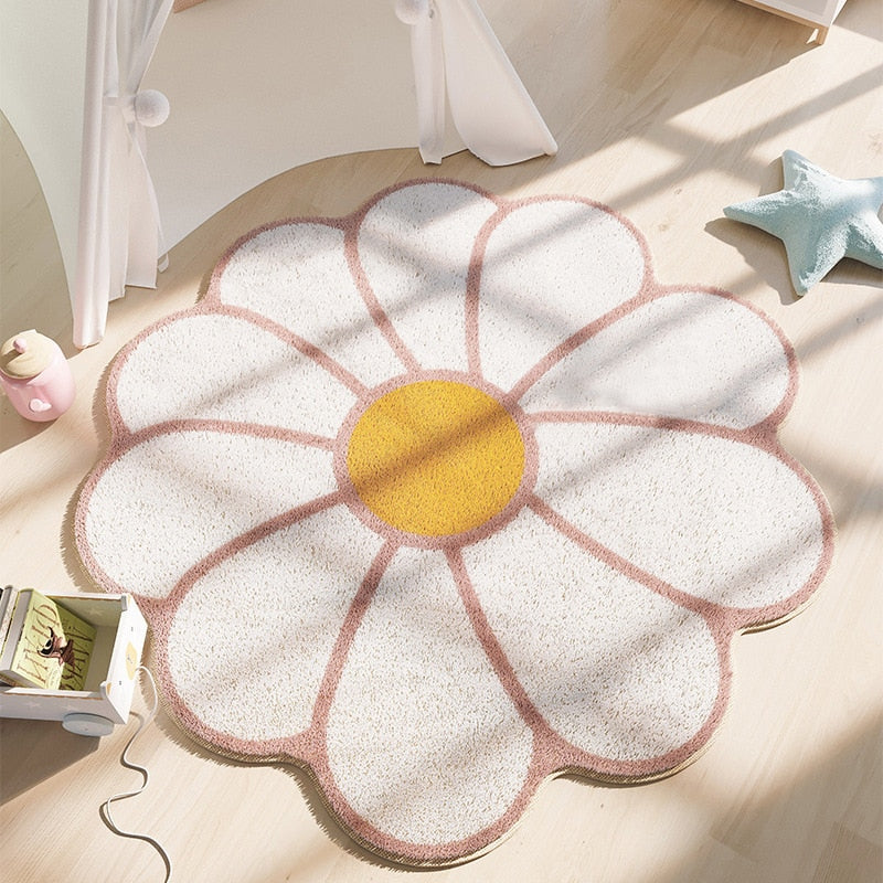 Flower Rug Living Room Nordic Smiley Flower Carpet Bedroom Bedside Area Rugs Plush Floor Mat Home Decor Non-slip Bath Mat
