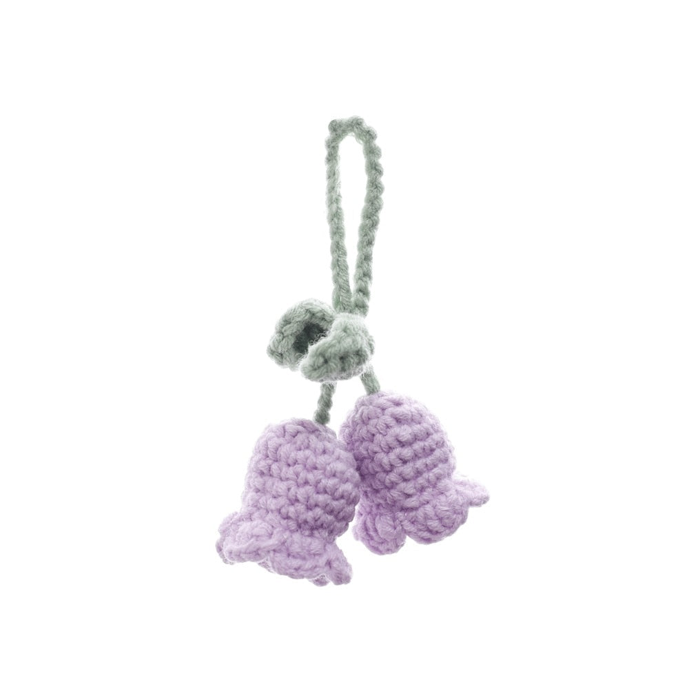 Handmade Flower Knitted Keychain Keyring Women Crocheted Wool Flower Leaf Bag Pendants Car Key Ring Fresh Handbag Charms Gifts