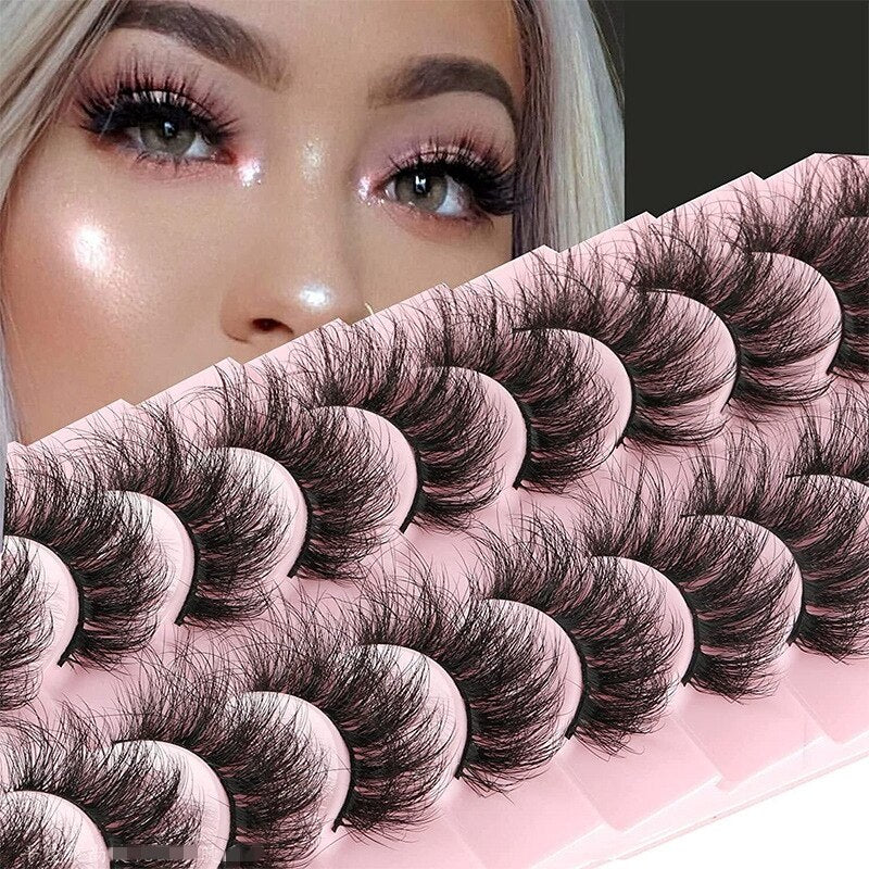 10 pairs Eyelashes 3D Natural False Lashes Fluffy Soft Cross Dramatic Lashes Wispy Natural Eyelashes Extension