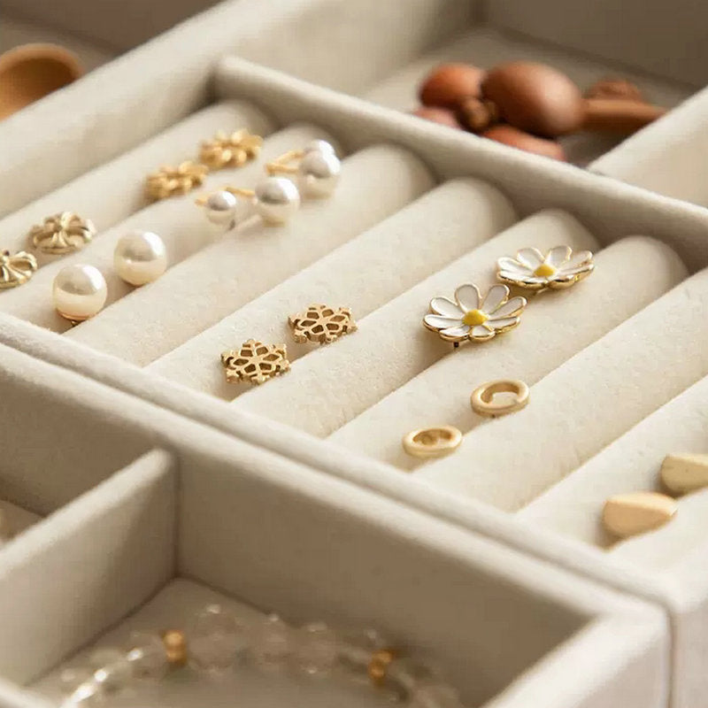 Flannelette Jewelry Display Stackable Exquisite Jewellery Holder Portable Ring Earrings Necklace Organizer Box Organizator