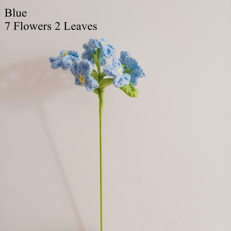 Finished 10pcs Hand-knitted Forget-me-not Yarn Crochet Decorative Artificial Flowers Home Decoration