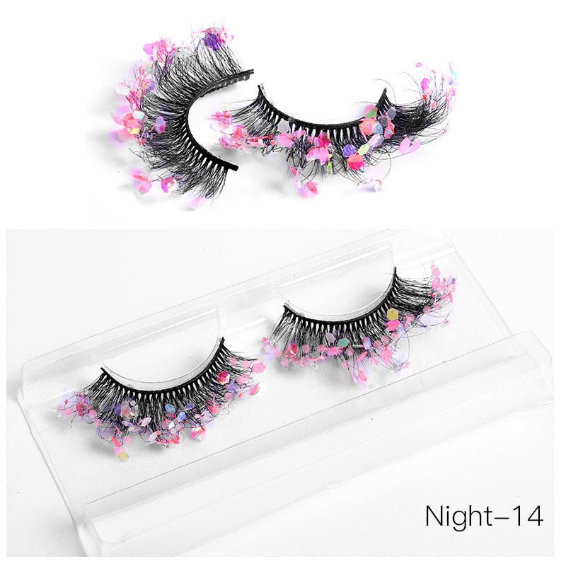 3D Diamond Shiny Fluffy Handmade Faux Mink Dramatic Decoration Eye Dress up EyeLashes Set False Eyelashes Colored Lashes