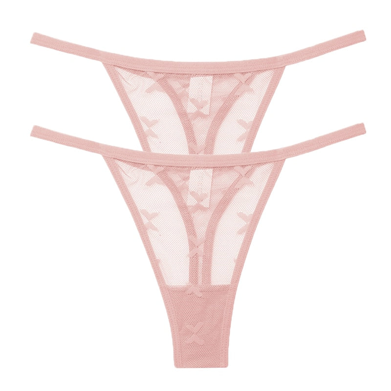 2PCS/Set Mesh Transparent Thong Women Panties Underwear Seamless G-String Female Underpants Intimates Lingerie S-XL