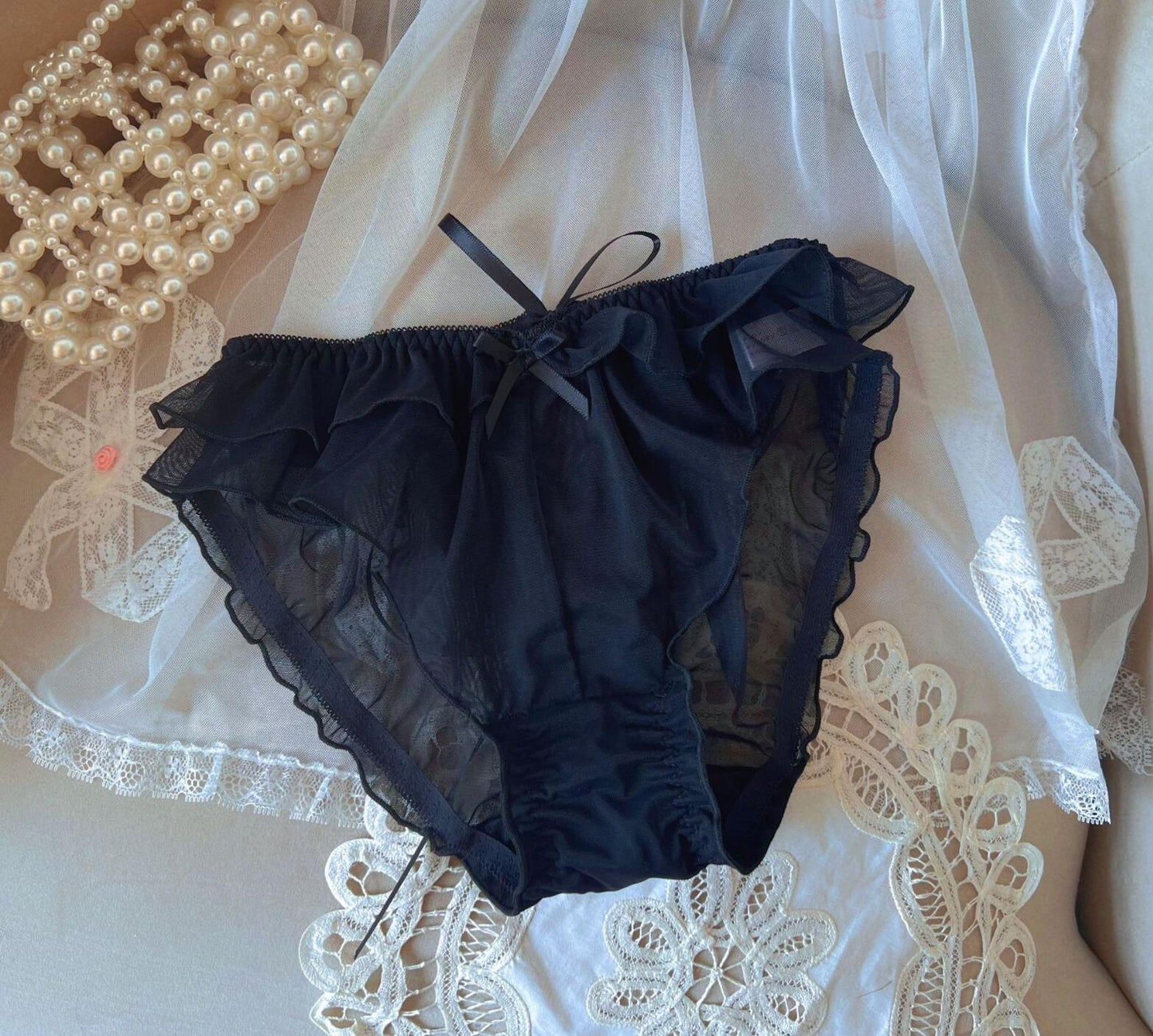 100% Real Photos Lolita Cute Kawaii Fashion Ruffles Mesh Panties Brief Underwear Lingerie