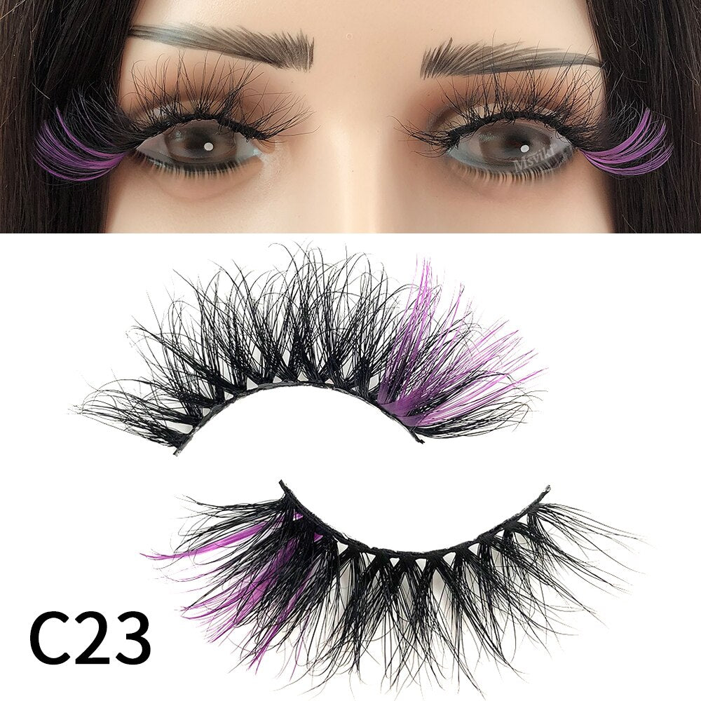 Fluffy 25MM Mink Eyelashes Colored Lashes With Glitter Pink White Red Blue 5D Lashes
