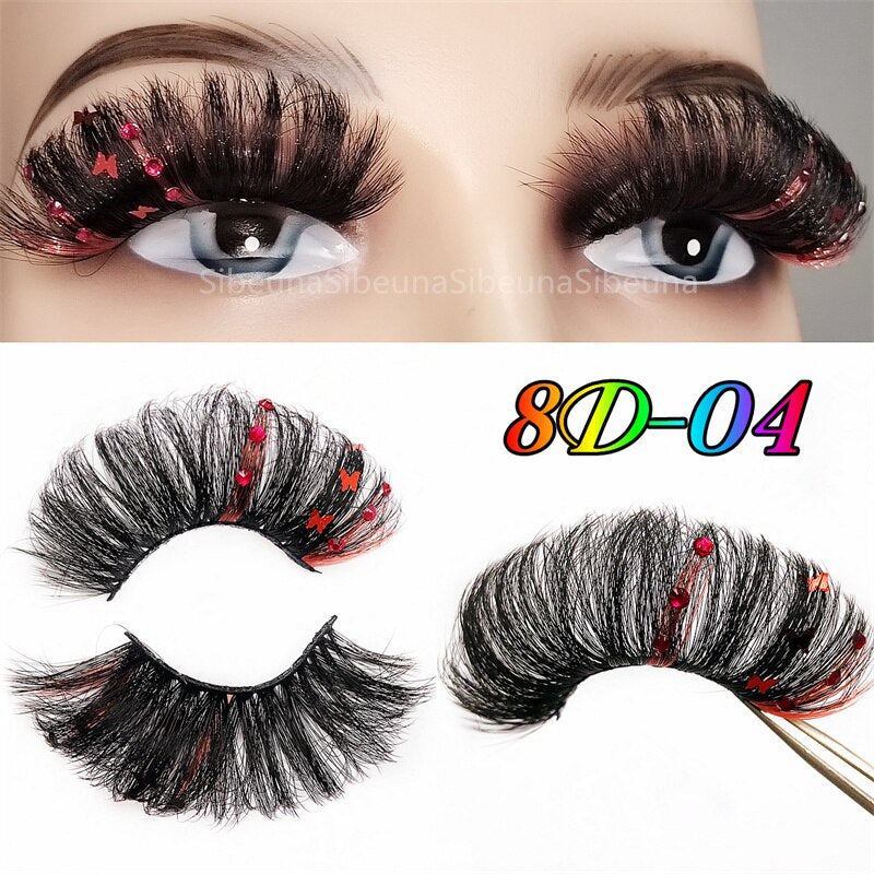 8D Diamond Glitter Lashes Faux Mink 25MM Fluffy Color Streaks Cosplay Eyelashes