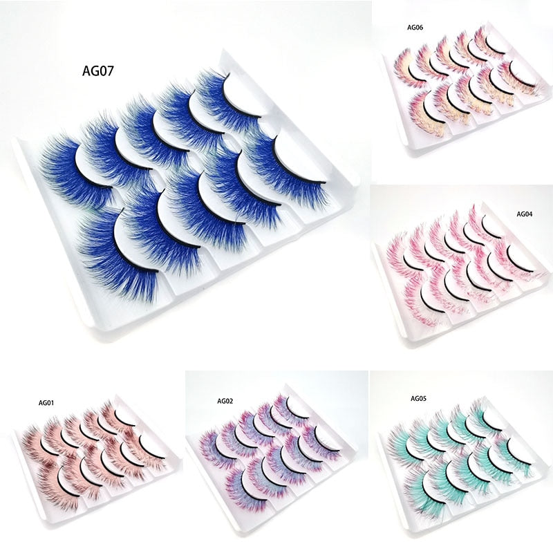 Gradient Color False Eyelashes 5pairs 3D Faux 100% Mink Fake Lashes Hair Fluffy Soft Lash Extension Reusable