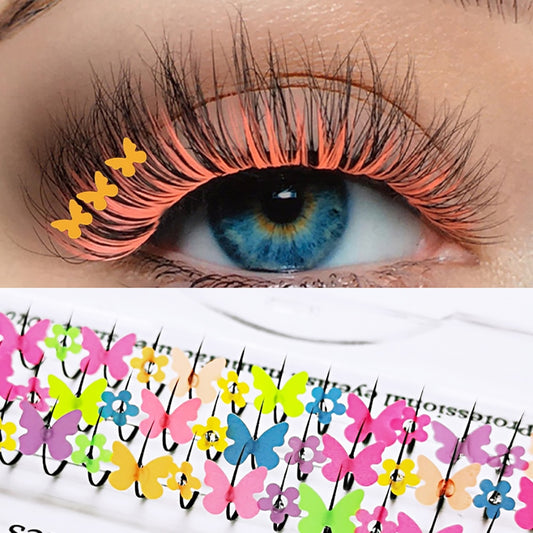 Butter Glitter Eyelash Extensions Mix Color Fluorescence Shiny Flower Individual Lashes