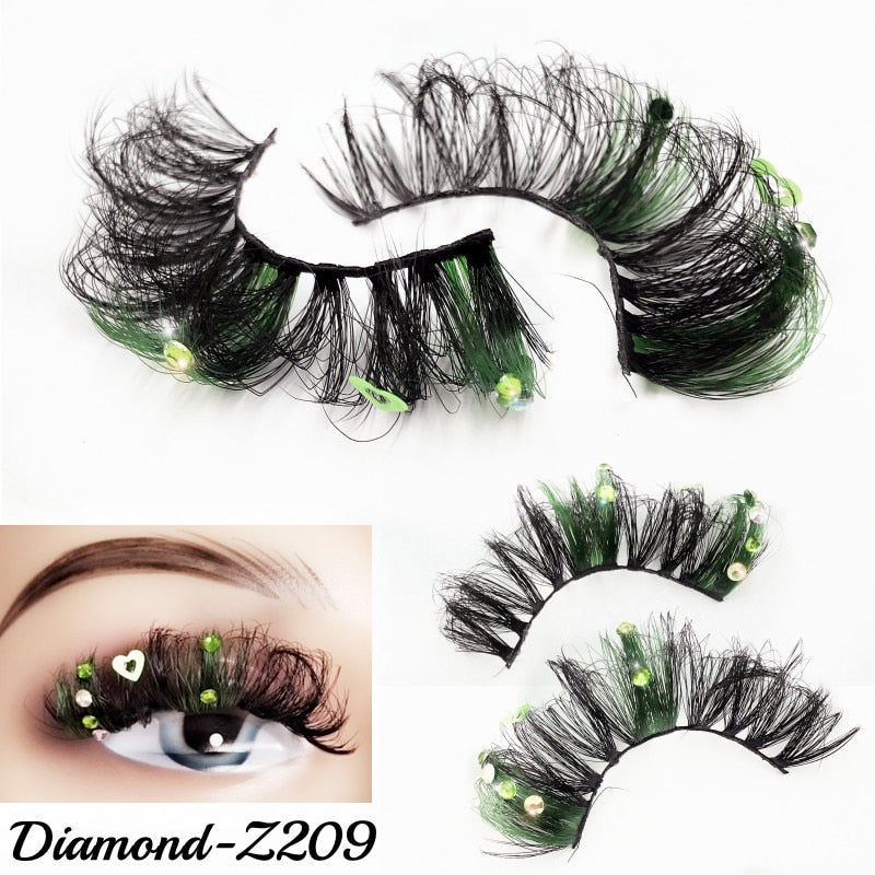20MM Faux Mink Color Diamond Butterfly Flower Eyelashes Fluffy Wispy Thick Blue Pink Red Bulk False Lashes
