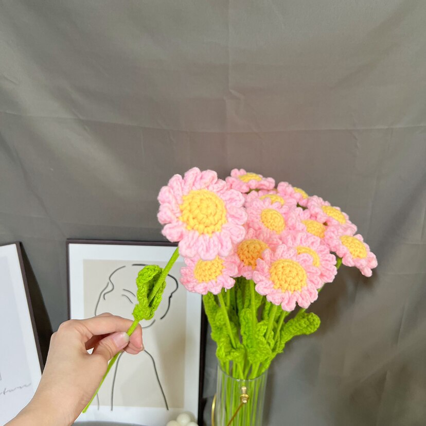 1pcs Hand-Knitted Flower Daisy Flower Lavender Sunflower Knitting Flower Knit Home Decor
