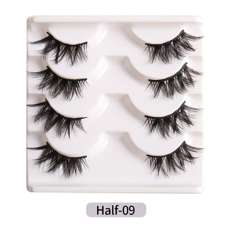 4Pairs Half Lashes 3D False Eyelash Half Mink Eyelash Messy Cross Short Natural Fake Eyelashes Winged Lashes
