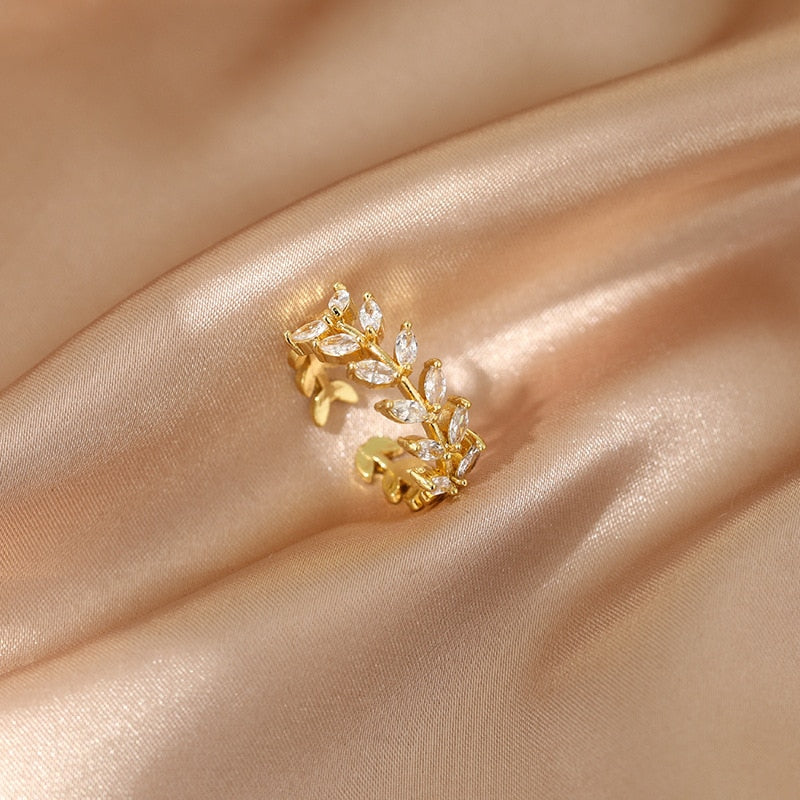 Luxury Gold Color Pearl Zircon Rings Vintage Sexy Open Joint Elegant