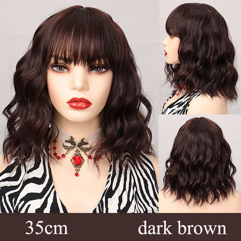 Synthetic Short Water Wave Cosplay Bob Wig with Bangs Heat-resistant Fiber Lolita Wigs For Women Daily Wear