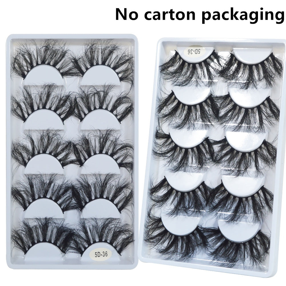 5 Pairs Mink Hair Lashes 25mm 5D Fluffy Soft Fals Eyelashes Natural Long Thick Eyelash extension Reusable Fake Lash