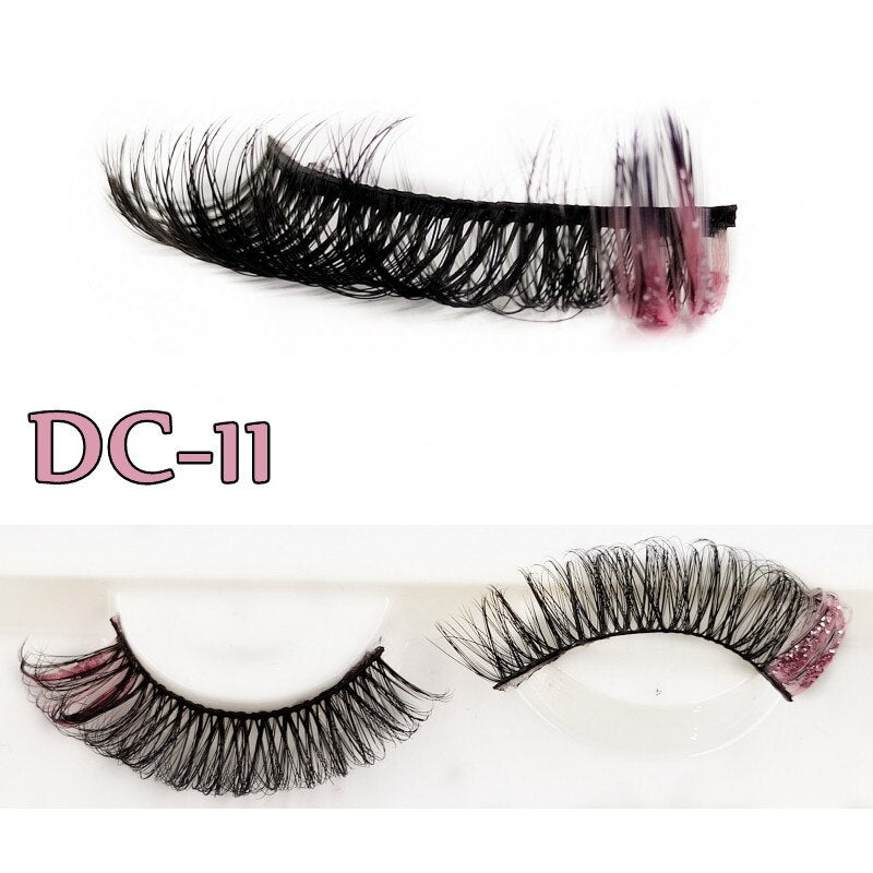 Shiny Red Blue Purple Pink Mix 3D Colored Eyelashes Ombre Vegan Strip D Curl Lashes Natural Dramatic Glitter Lashes