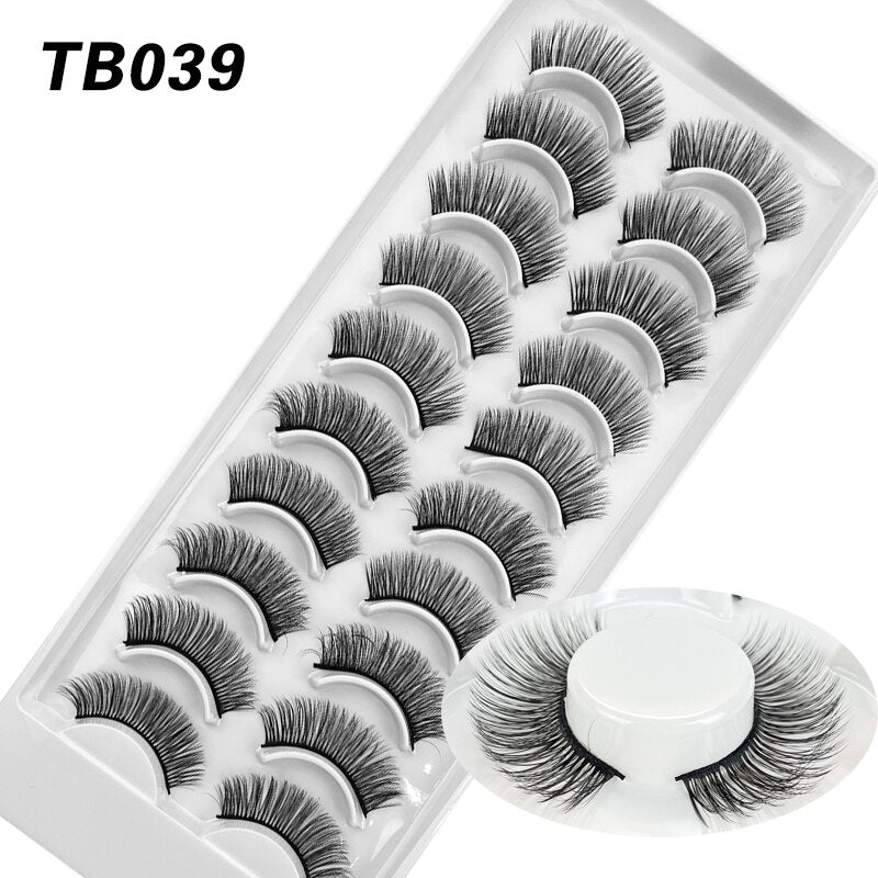 10 Pairs Natural 3d Faux Mink False Eyelashes Dense Curls Slim Short Lashes Cosplay Dramatic Eyelashes