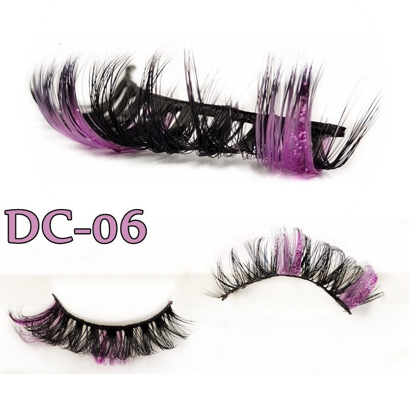 Shiny Red Blue Purple Pink Mix 3D Colored Eyelashes Ombre Vegan Strip D Curl Lashes Natural Dramatic Glitter Lashes