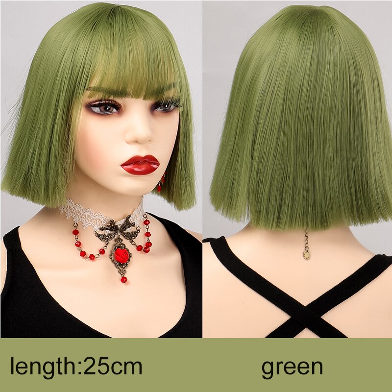 Synthetic Short Water Wave Cosplay Bob Wig with Bangs Heat-resistant Fiber Lolita Wigs For Women Daily Wear