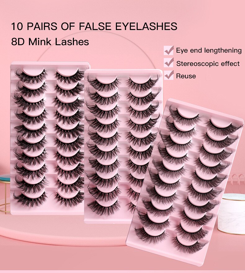 Cat Eye Lashes 10 Pairs Natural Fluffy Messy False Eyelashes Dramatic Tapered Foxy Faux Mink Lashes Cils