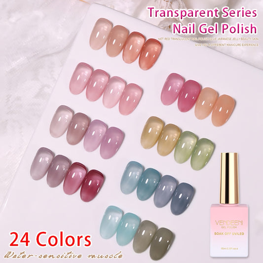 24 Colors Jelly Transparent Gel Nail Polish Nude Pink Skin Color UV Soak Off Gel Varnish Jade Nail Art Gel Lacquer 15ml