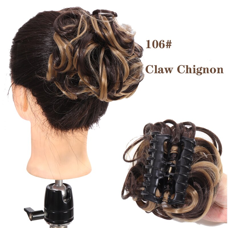 Synthetic Hair Bun Messy Scrunchies Hairpiece Accessories Claw Clip Chignon Curly Fake Hair Elastic Hair Band for Women