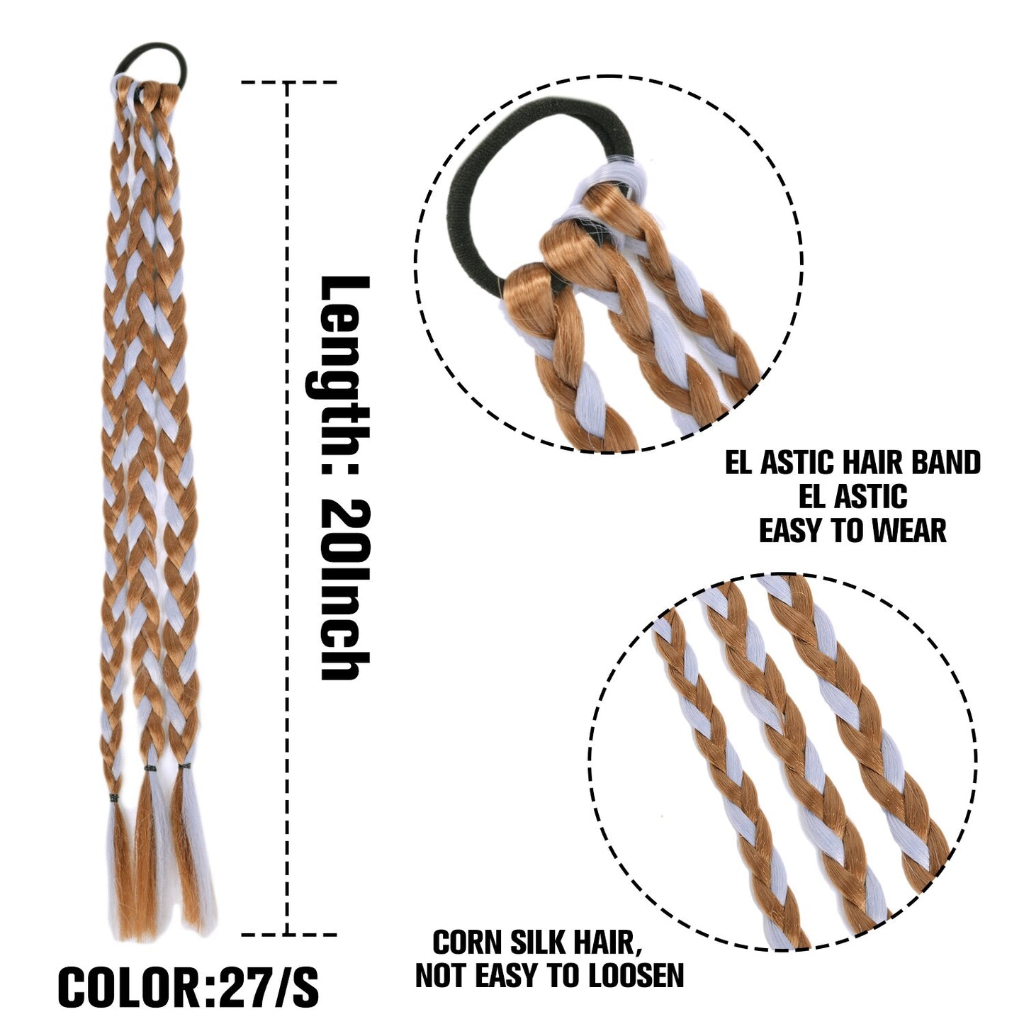 Synthetic Heat Resistant Braided Fishtail Fishbone Drawstring Ponytail Hairpiece Blonde Hair Extensions For Woman