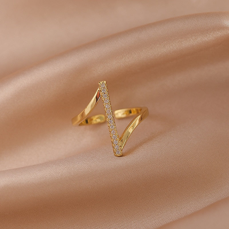 Luxury Gold Color Pearl Zircon Rings Vintage Sexy Open Joint Elegant