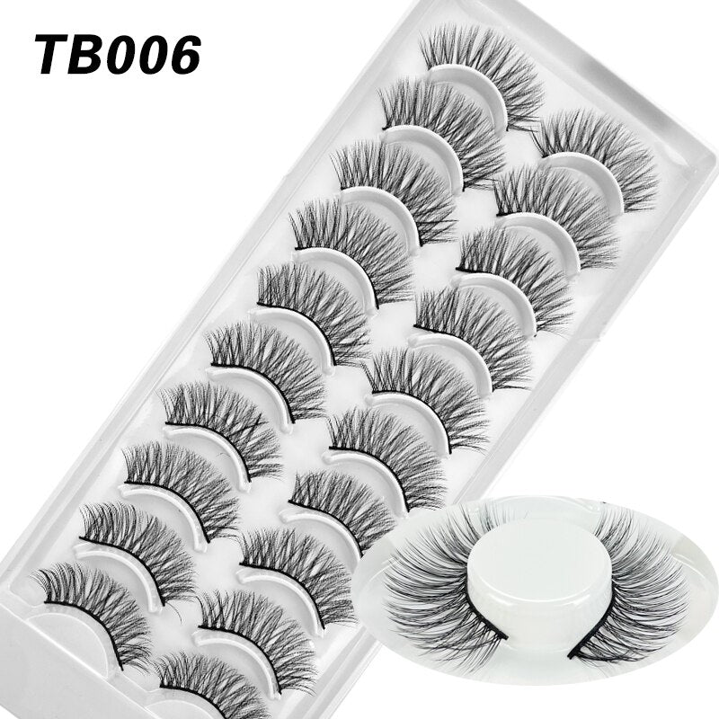 10 Pairs Natural 3d Faux Mink False Eyelashes Dense Curls Slim Short Lashes Cosplay Dramatic Eyelashes